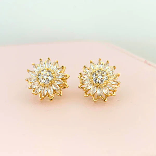 🌻 Aretes Girasol Giratorio + Caja Regalo