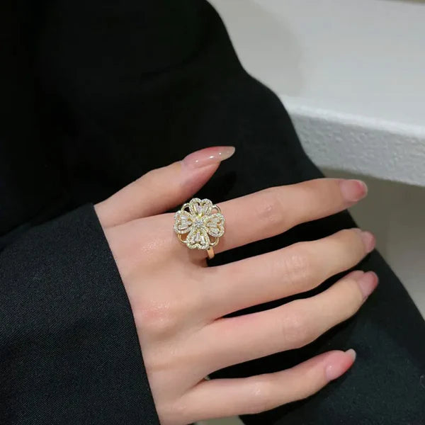🍀💖 Anillo Trébol Corazón Giratorio