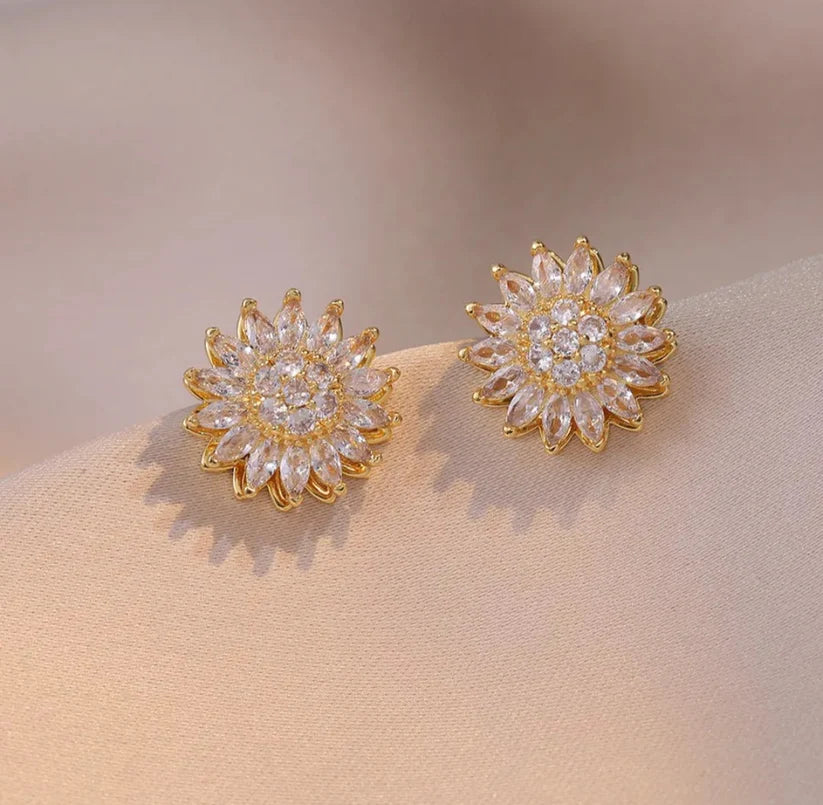 🌻 Aretes Girasol Giratorio + Caja Regalo